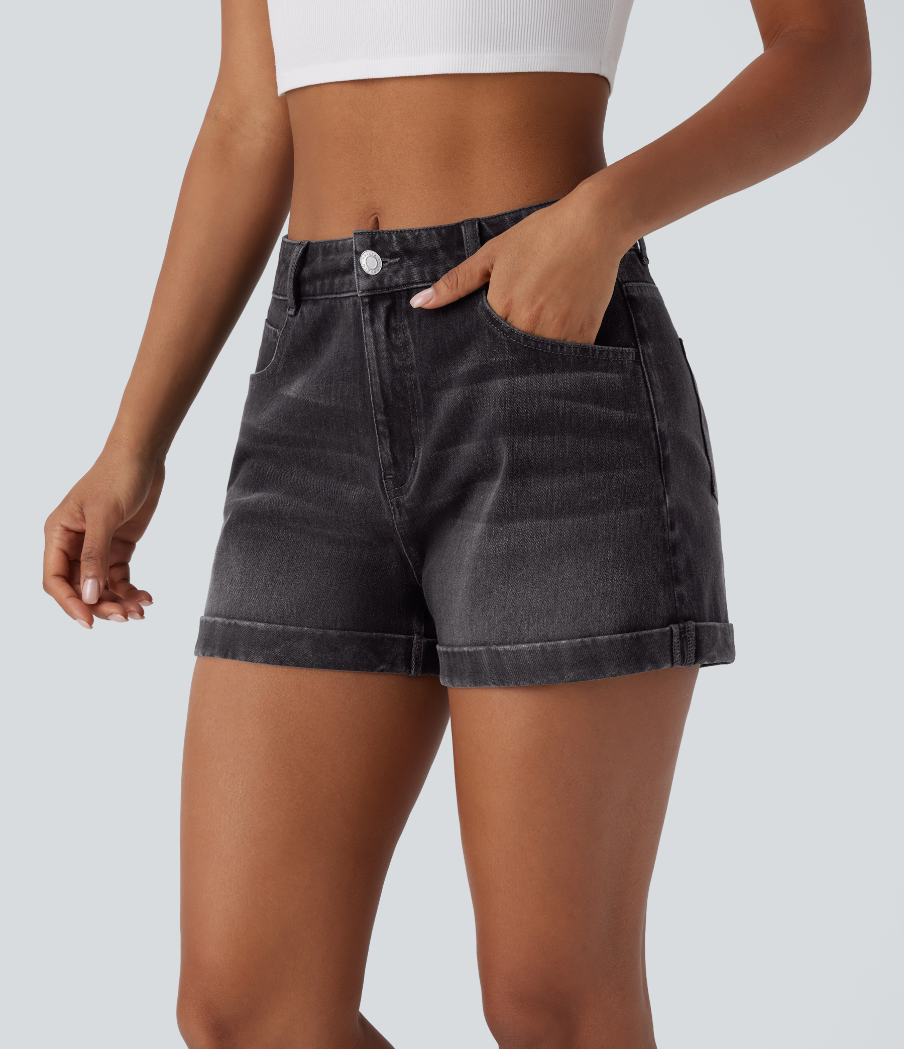 Mid Rise Zipper Pockets Denim Casual Shorts 3''