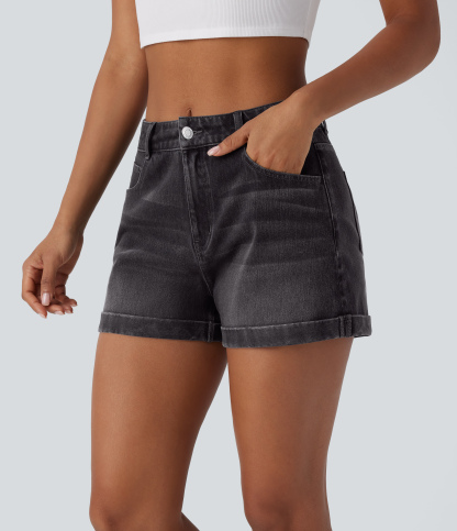 Mid Rise Zipper Pockets Denim Casual Shorts 3''