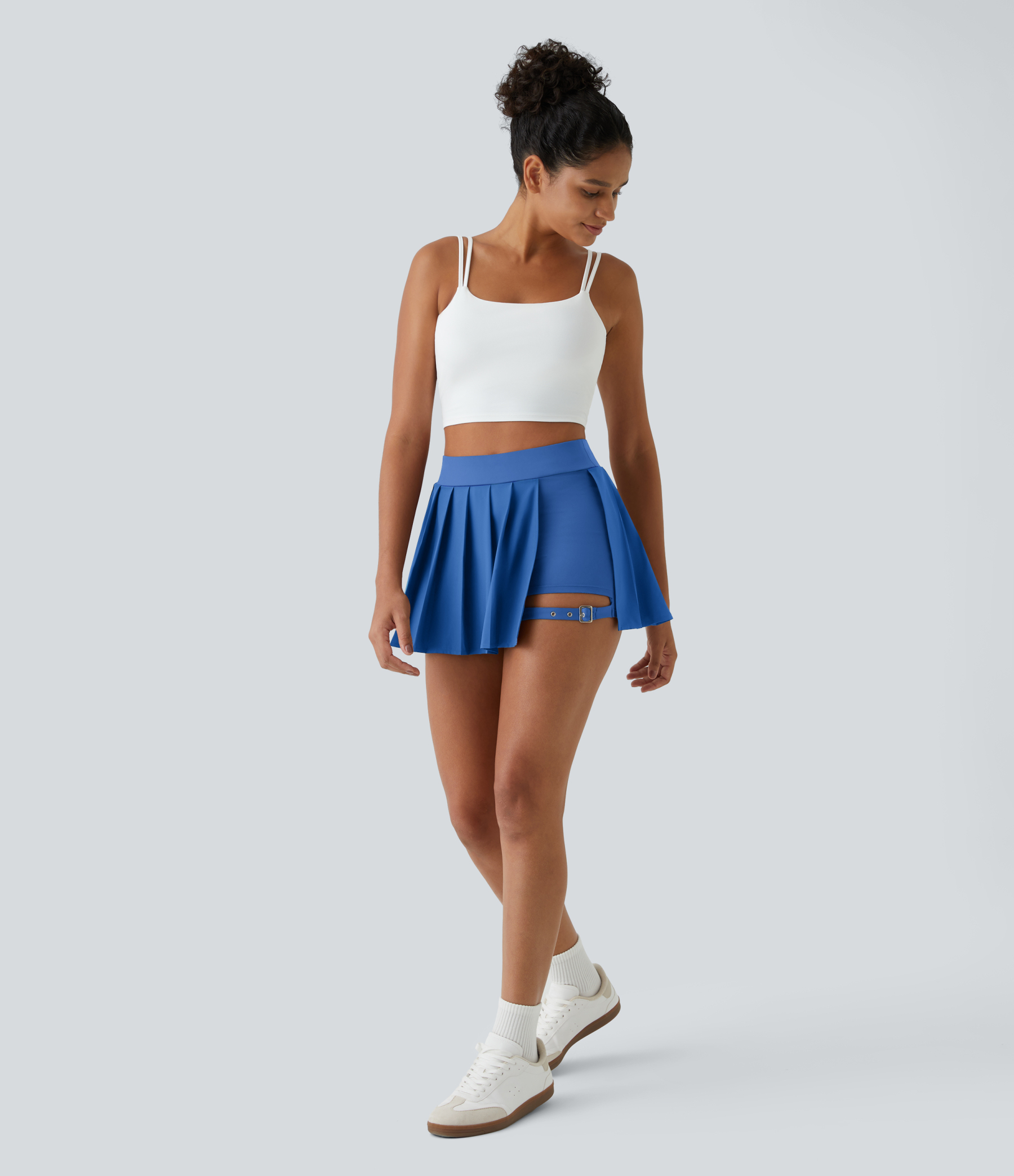 High Waisted Pleated 2-in-1 Pocket Adjustable Buckle Micro Mini Quick Dry Casual Skirt