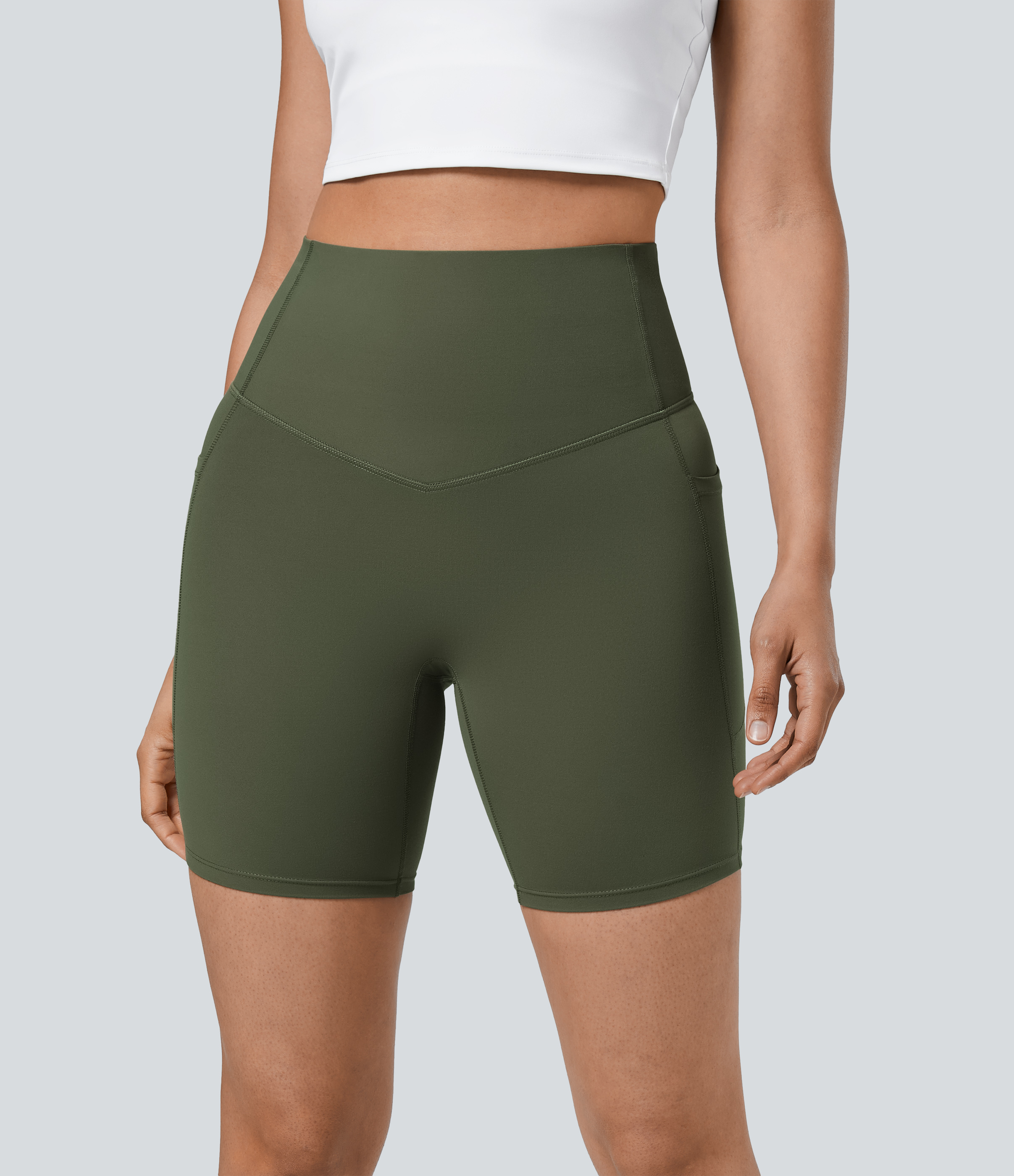 SoCinched High Waisted Tummy Control Pocket Shaping Training Biker Shorts 7''