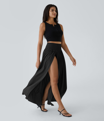 High Waisted Split 2-in-1 Flowy Quick Dry Maxi Casual Skirt