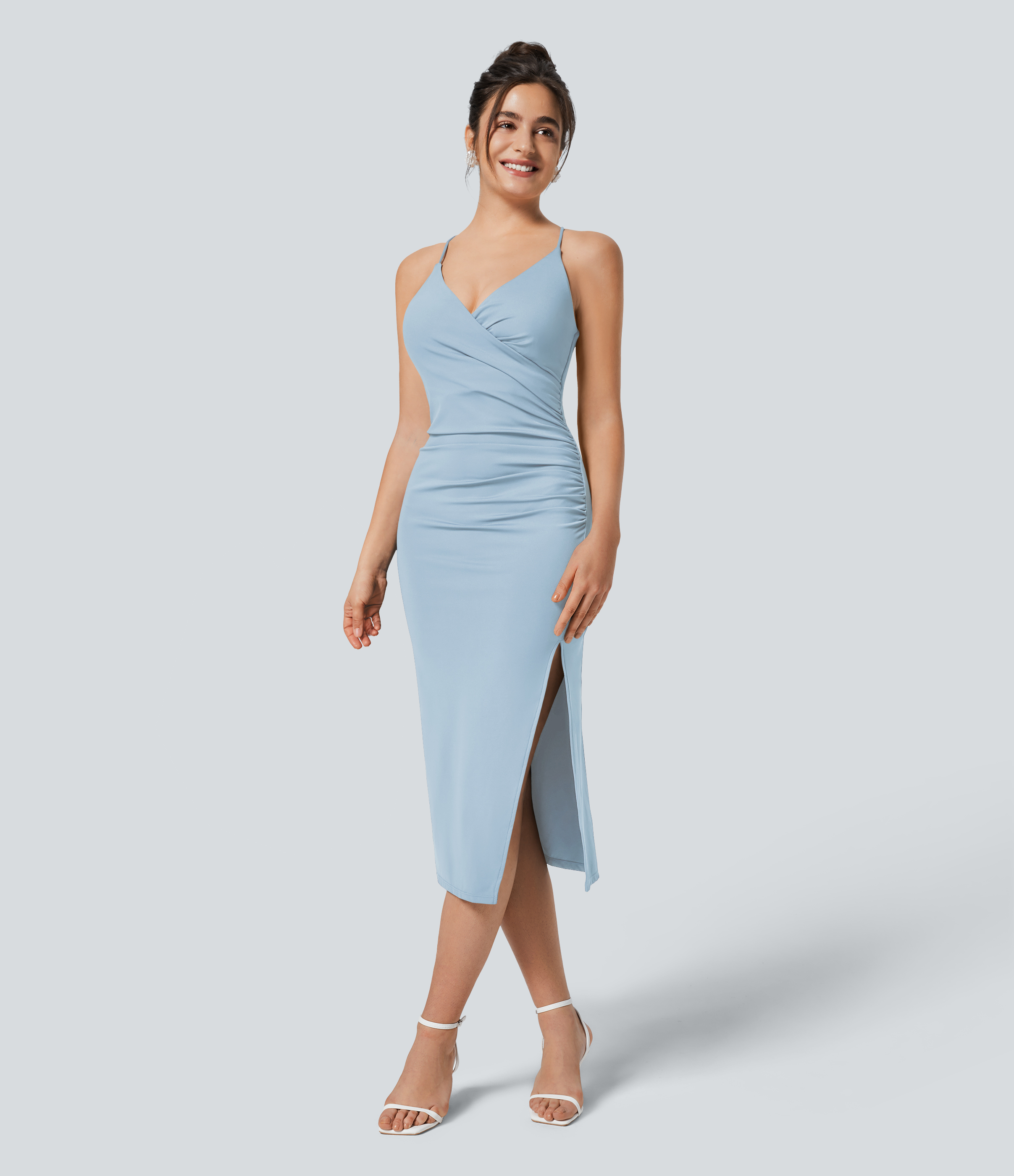 Airy Crossover Ruched Lace Up Bodycon Cool Touch Dress-UPF50+