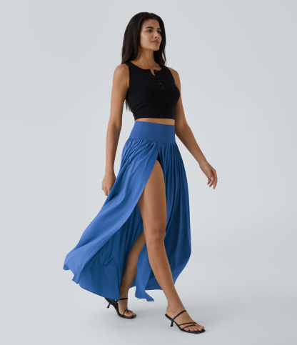 High Waisted Split 2-in-1 Flowy Quick Dry Maxi Casual Skirt