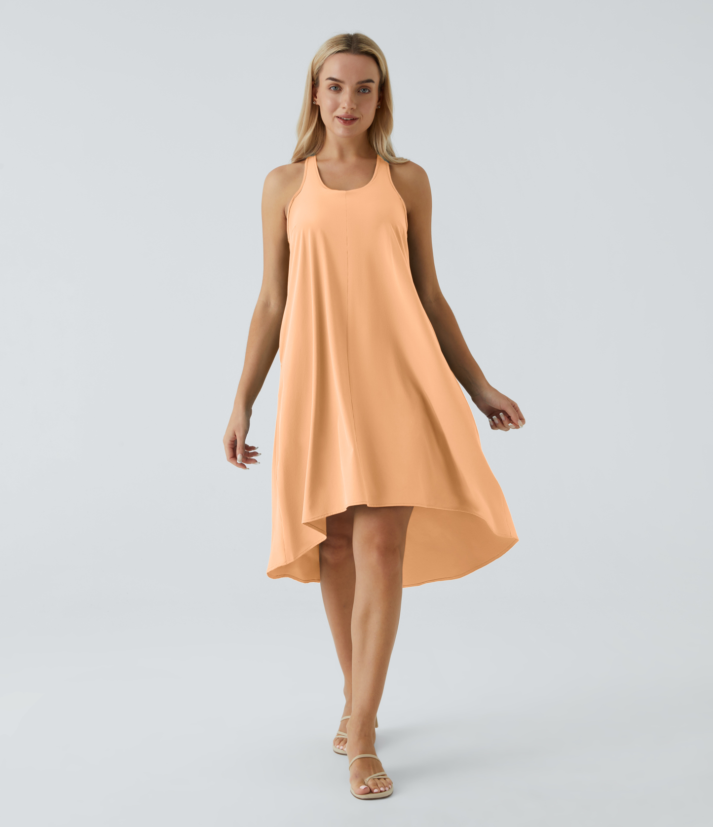 Backless Racerback Side Pocket High Low Flowy Midi Quick Dry Casual Dress