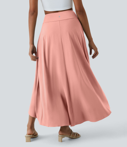 High Waisted High Low Ruffle 2-in-1 Flowy Quick Dry Casual Regular Maxi Skirt