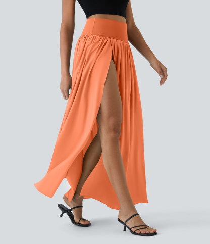 High Waisted Split 2-in-1 Flowy Quick Dry Maxi Casual Skirt