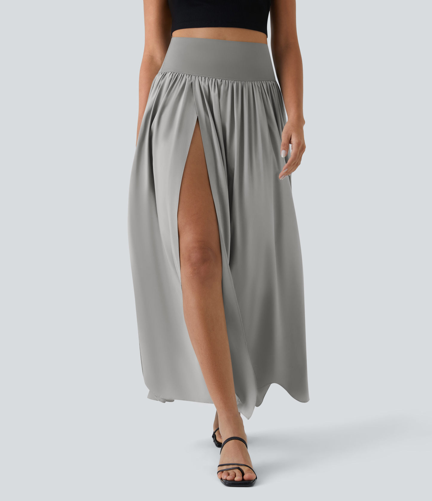 High Waisted Split 2-in-1 Flowy Quick Dry Maxi Casual Skirt