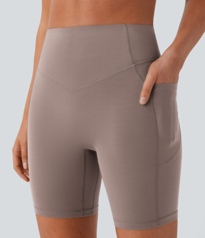 SoCinched High Waisted Scrunch Butt Lifting Tummy Control Side Pocket Shaping Workout Biker Shorts 7''