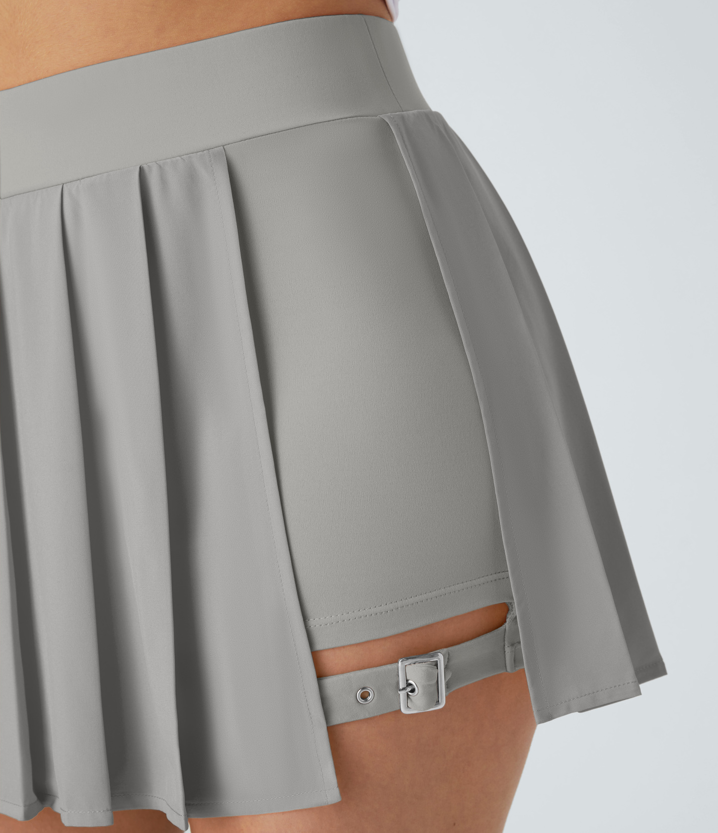 High Waisted Pleated 2-in-1 Pocket Adjustable Buckle Micro Mini Quick Dry Casual Skirt