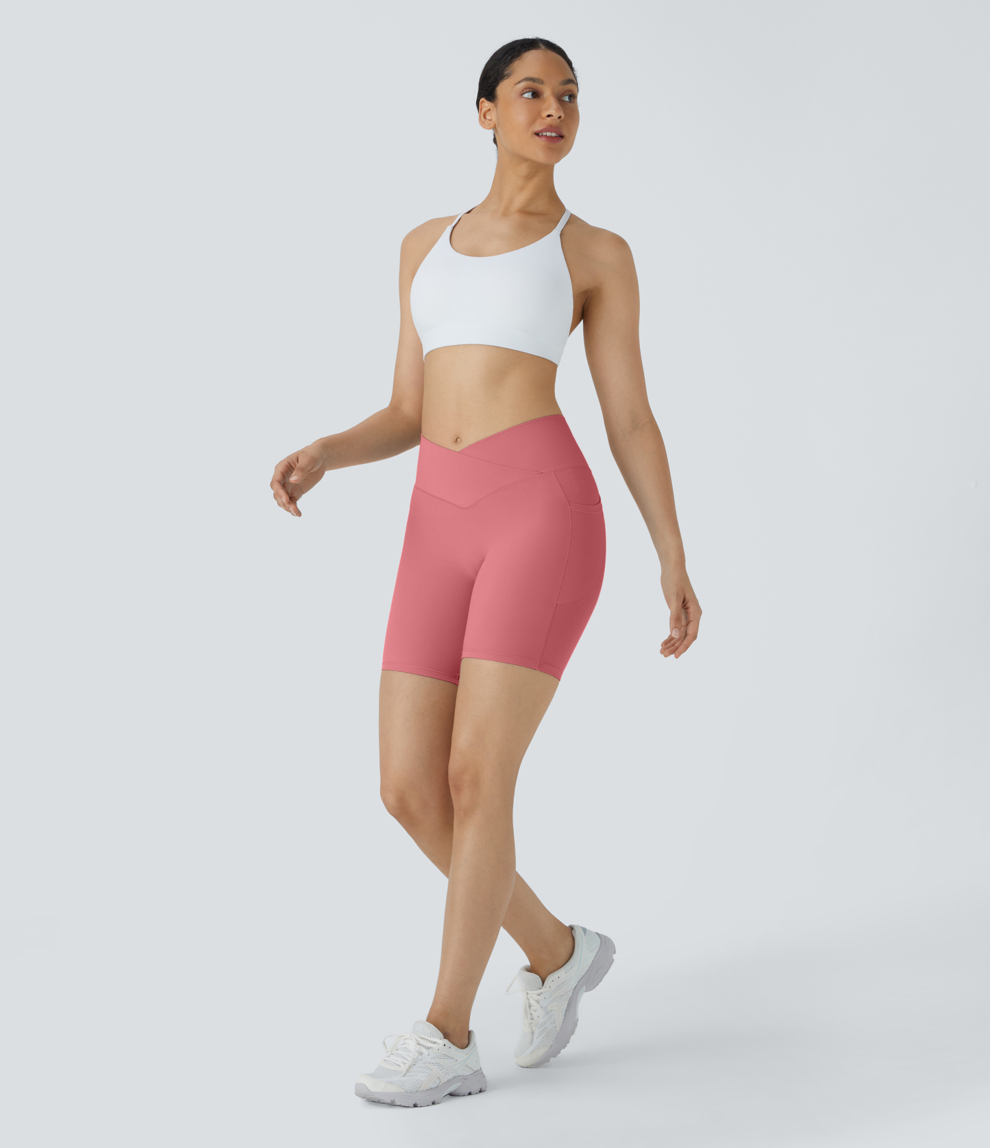 High Waisted Crossover Pocket Yoga Biker Shorts 7"-UPF50+