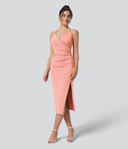 Airy Crossover Ruched Lace Up Bodycon Cool Touch Dress-UPF50+