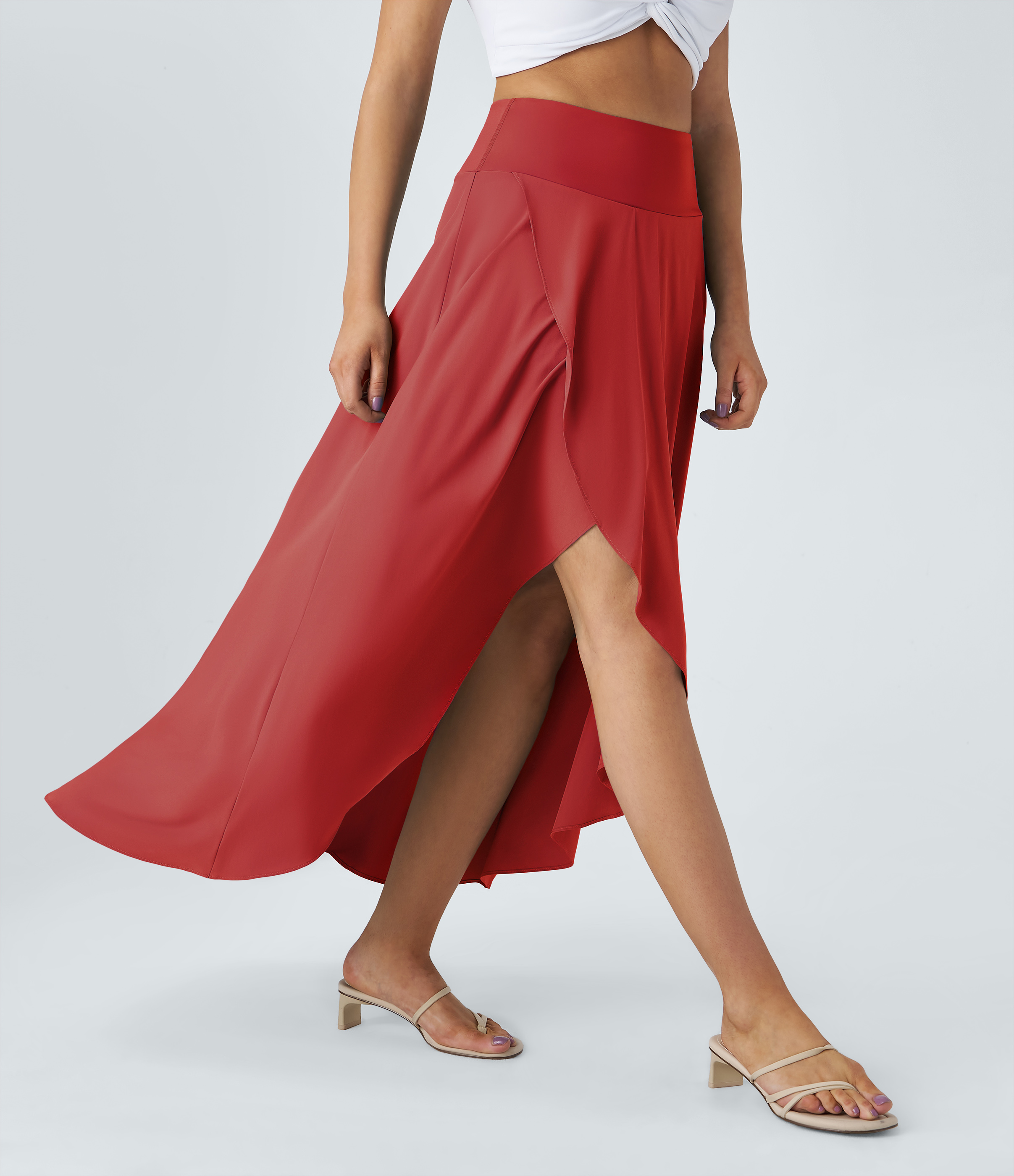 High Waisted High Low Ruffle 2-in-1 Flowy Quick Dry Casual Regular Maxi Skirt