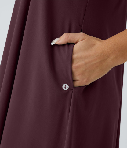 Backless Racerback Side Pocket High Low Flowy Midi Quick Dry Casual Dress