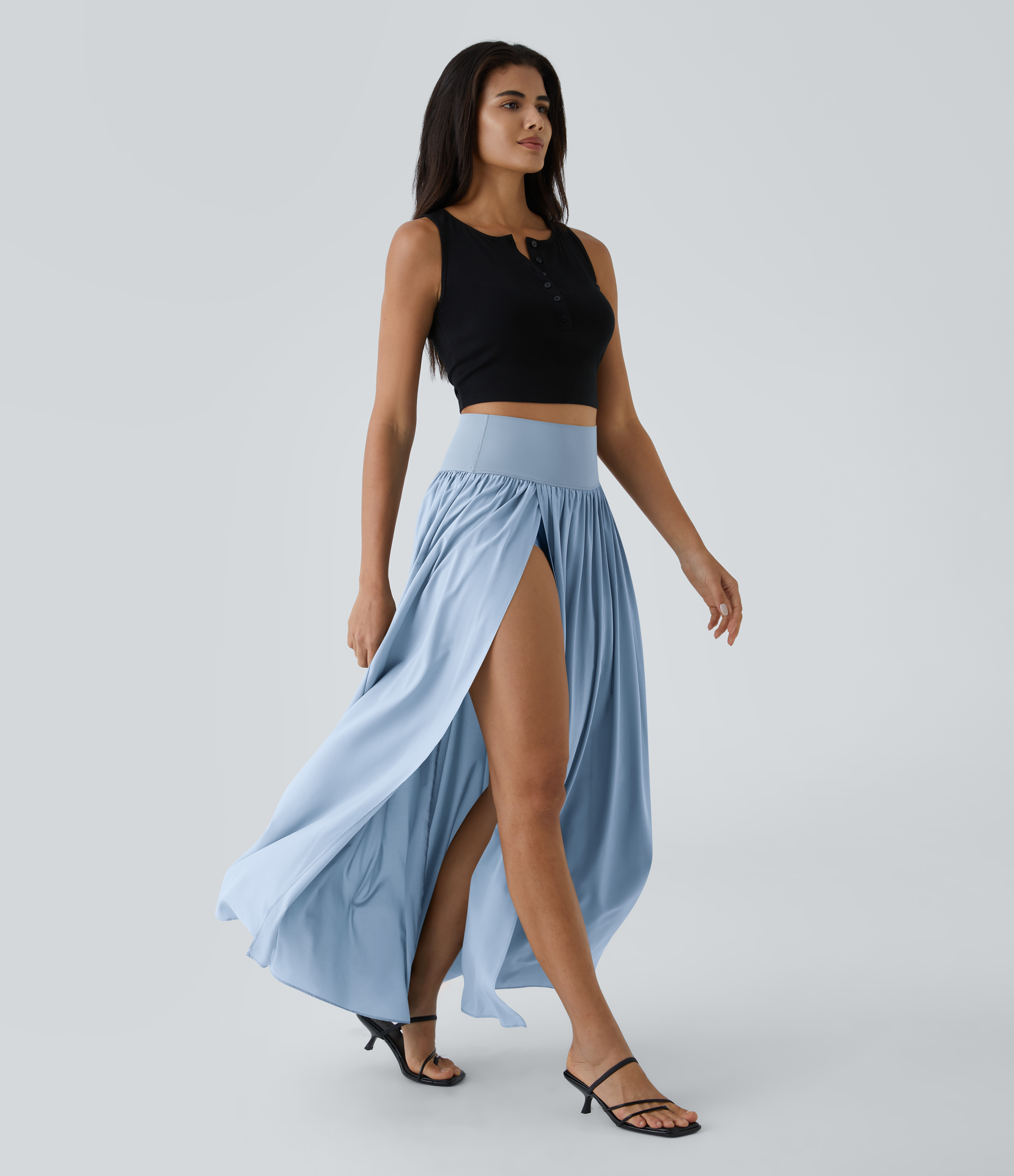 High Waisted Split 2-in-1 Flowy Quick Dry Maxi Casual Skirt
