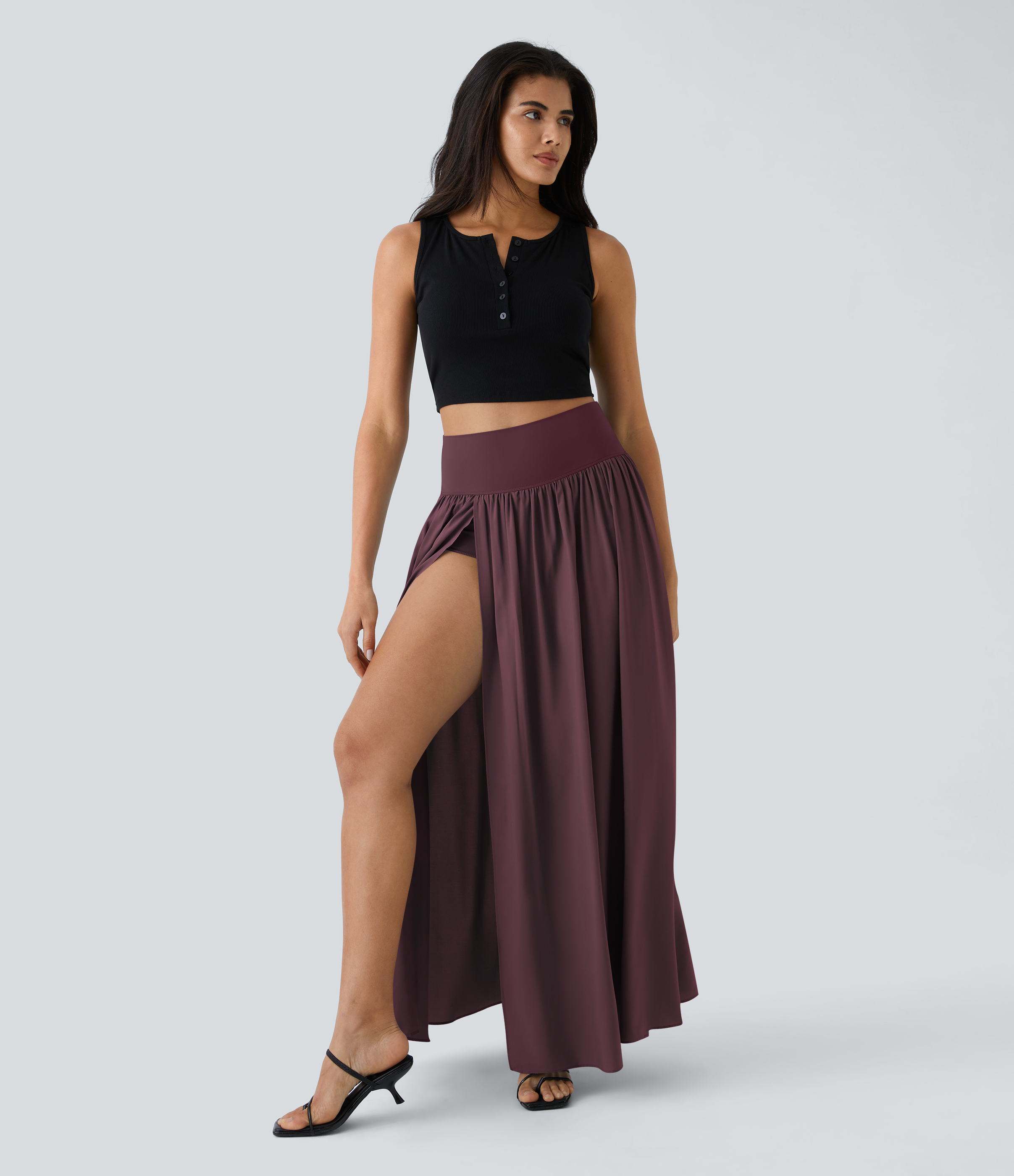 High Waisted Split 2-in-1 Flowy Quick Dry Maxi Casual Skirt