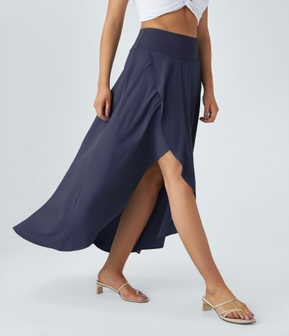 High Waisted High Low Ruffle 2-in-1 Flowy Quick Dry Casual Regular Maxi Skirt