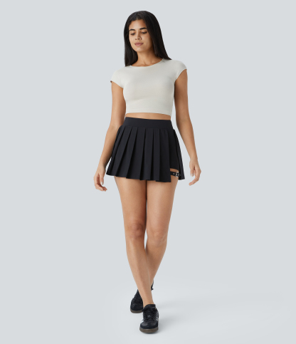 High Waisted Pleated 2-in-1 Pocket Adjustable Buckle Micro Mini Quick Dry Casual Skirt