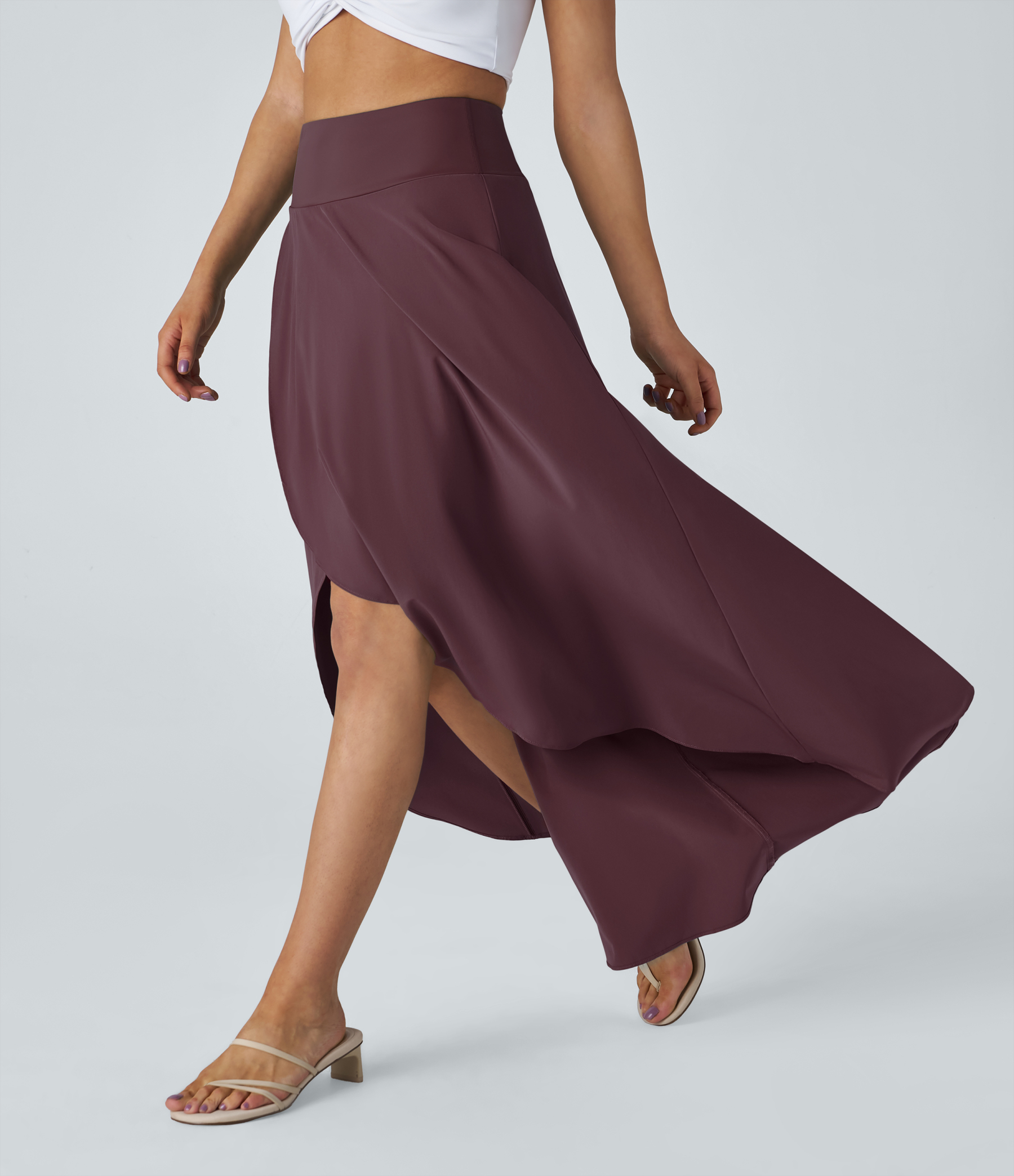 High Waisted High Low Ruffle 2-in-1 Flowy Quick Dry Casual Regular Maxi Skirt