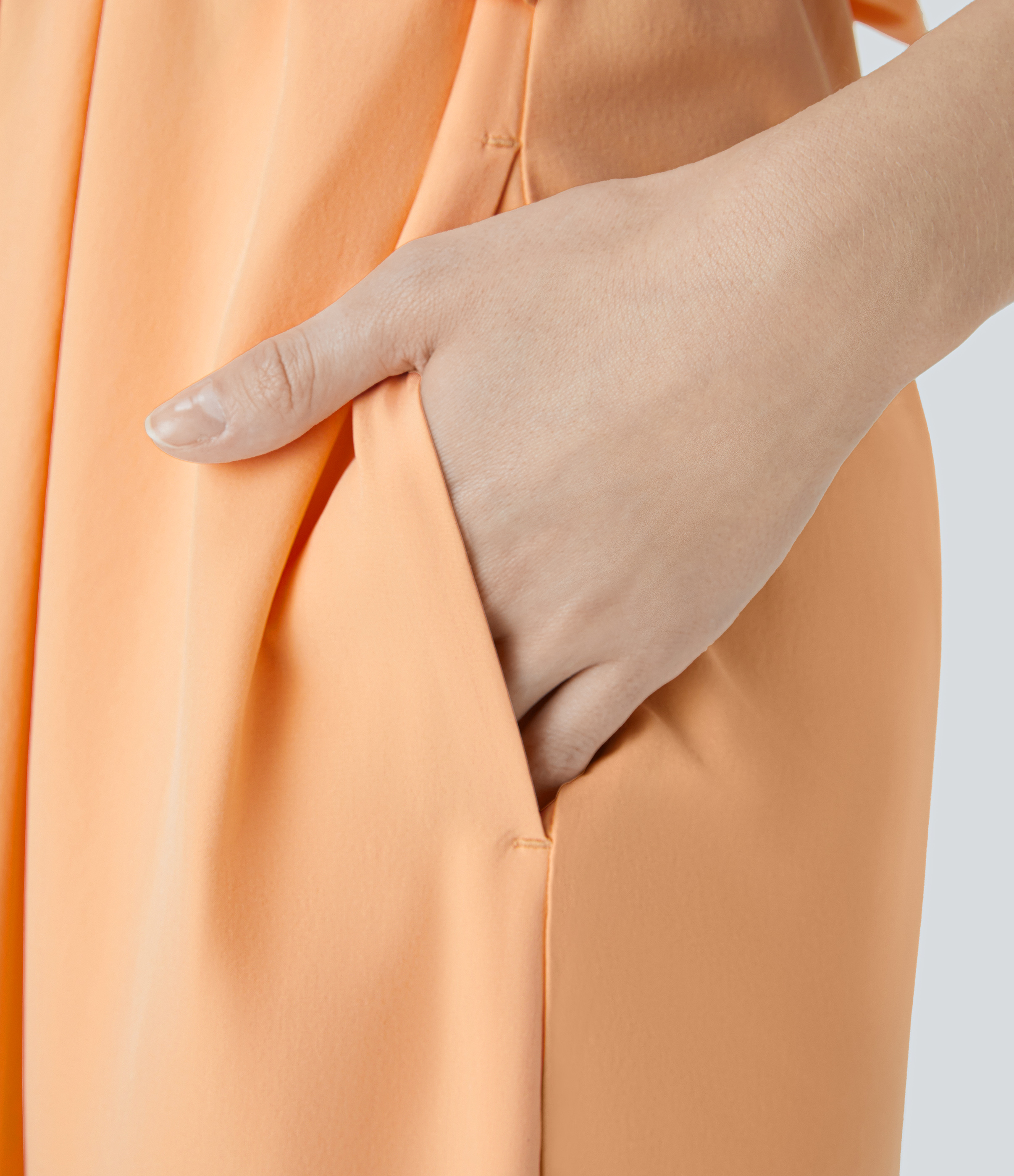 V Neck Short Sleeve Pocket Tie Back Quick Dry Midi Casual Dress-Longer Length