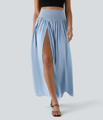 High Waisted Split 2-in-1 Flowy Quick Dry Maxi Casual Skirt