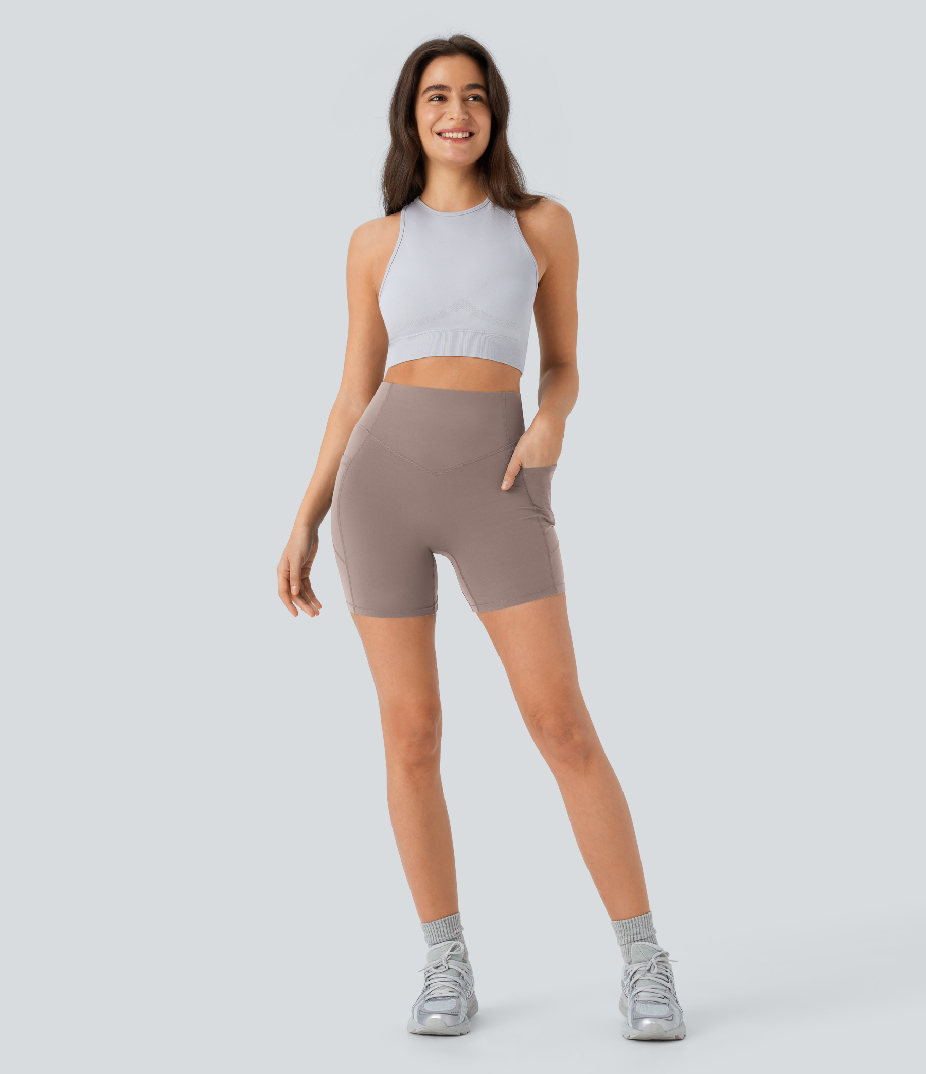 SoCinched High Waisted Scrunch Butt Lifting Tummy Control Side Pocket Shaping Workout Biker Shorts 5''