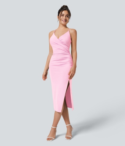 Airy Crossover Ruched Lace Up Bodycon Cool Touch Dress-UPF50+