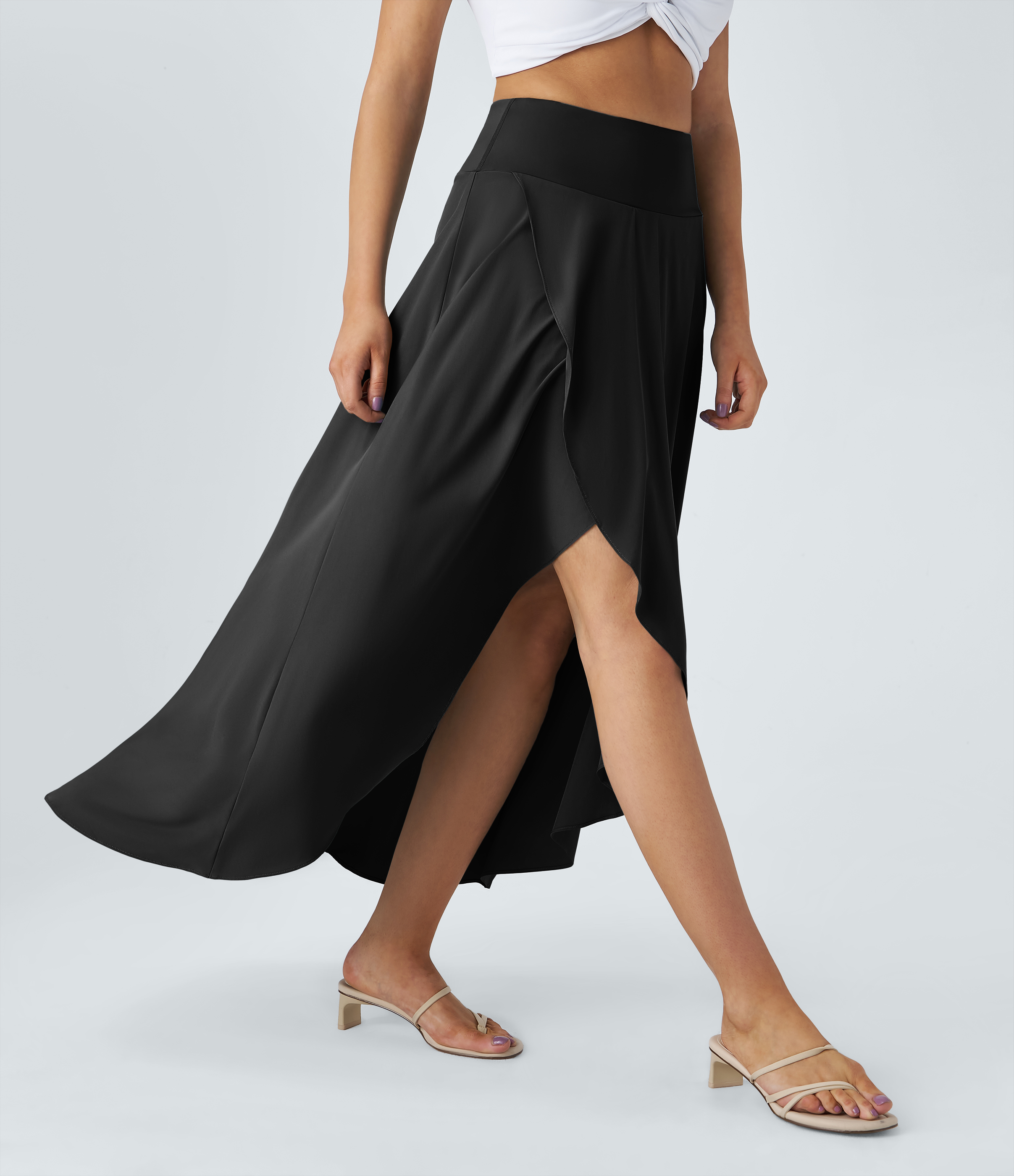 High Waisted High Low Ruffle 2-in-1 Flowy Quick Dry Casual Regular Maxi Skirt