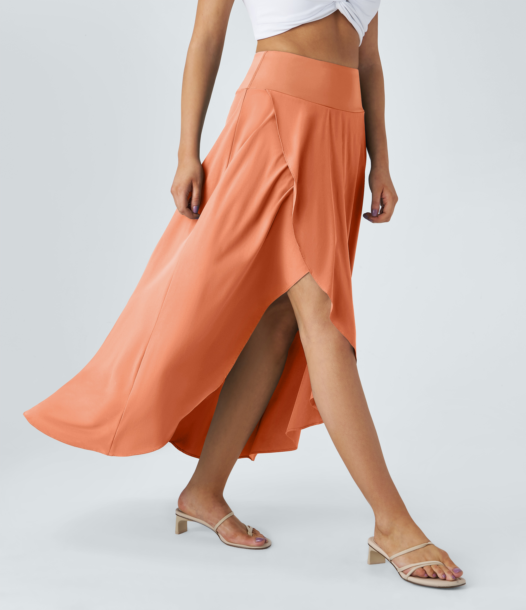 High Waisted High Low Ruffle 2-in-1 Flowy Quick Dry Casual Regular Maxi Skirt