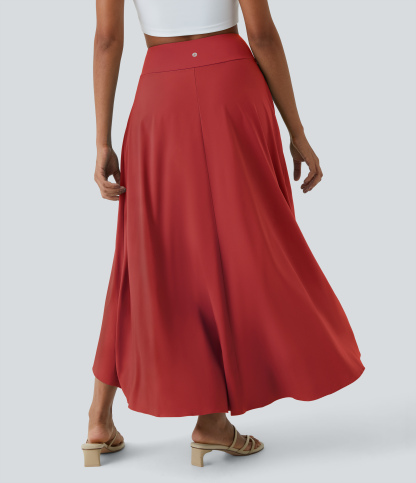 High Waisted High Low Ruffle 2-in-1 Flowy Quick Dry Casual Regular Maxi Skirt