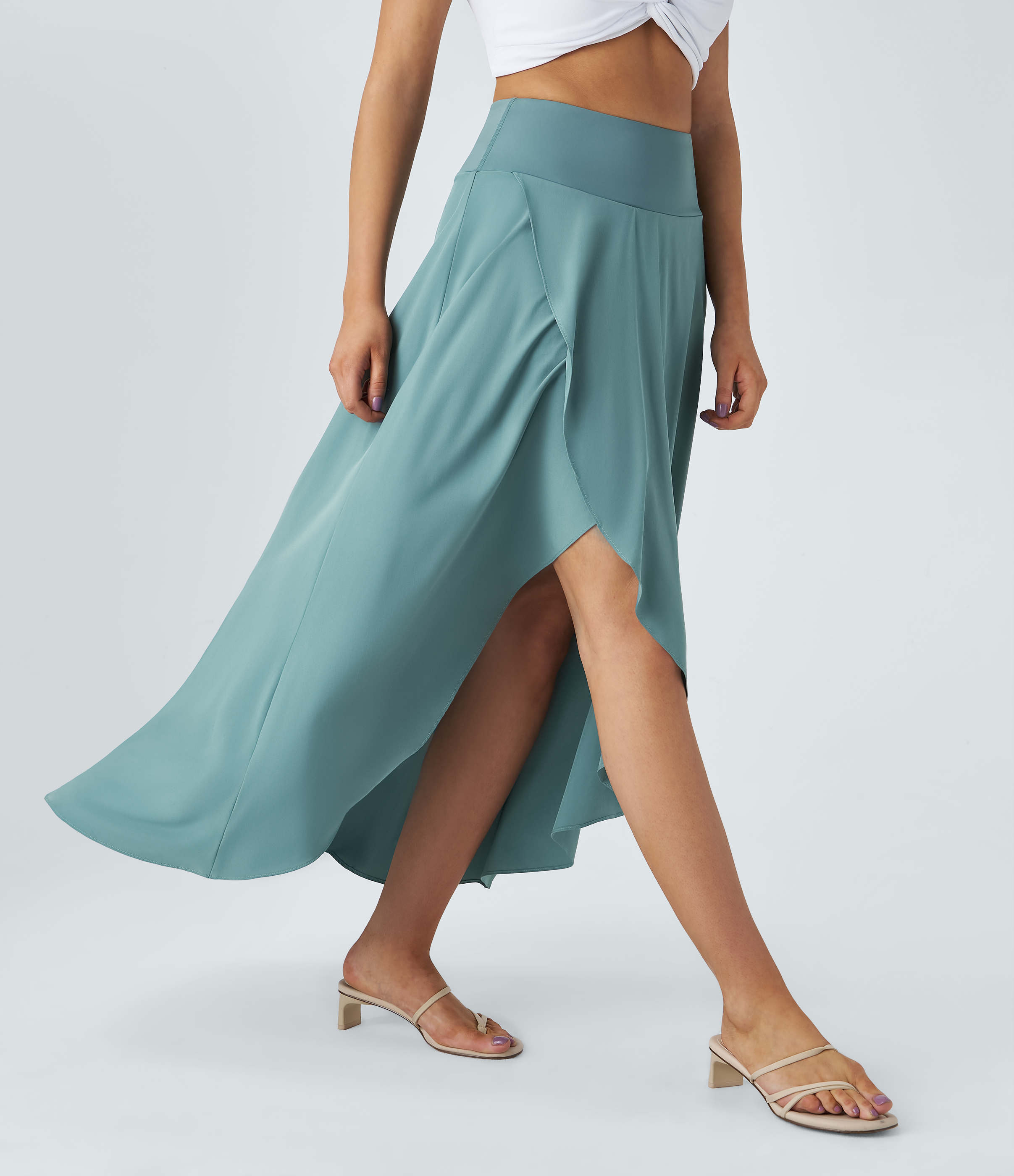 High Waisted High Low Ruffle 2-in-1 Flowy Quick Dry Casual Regular Maxi Skirt