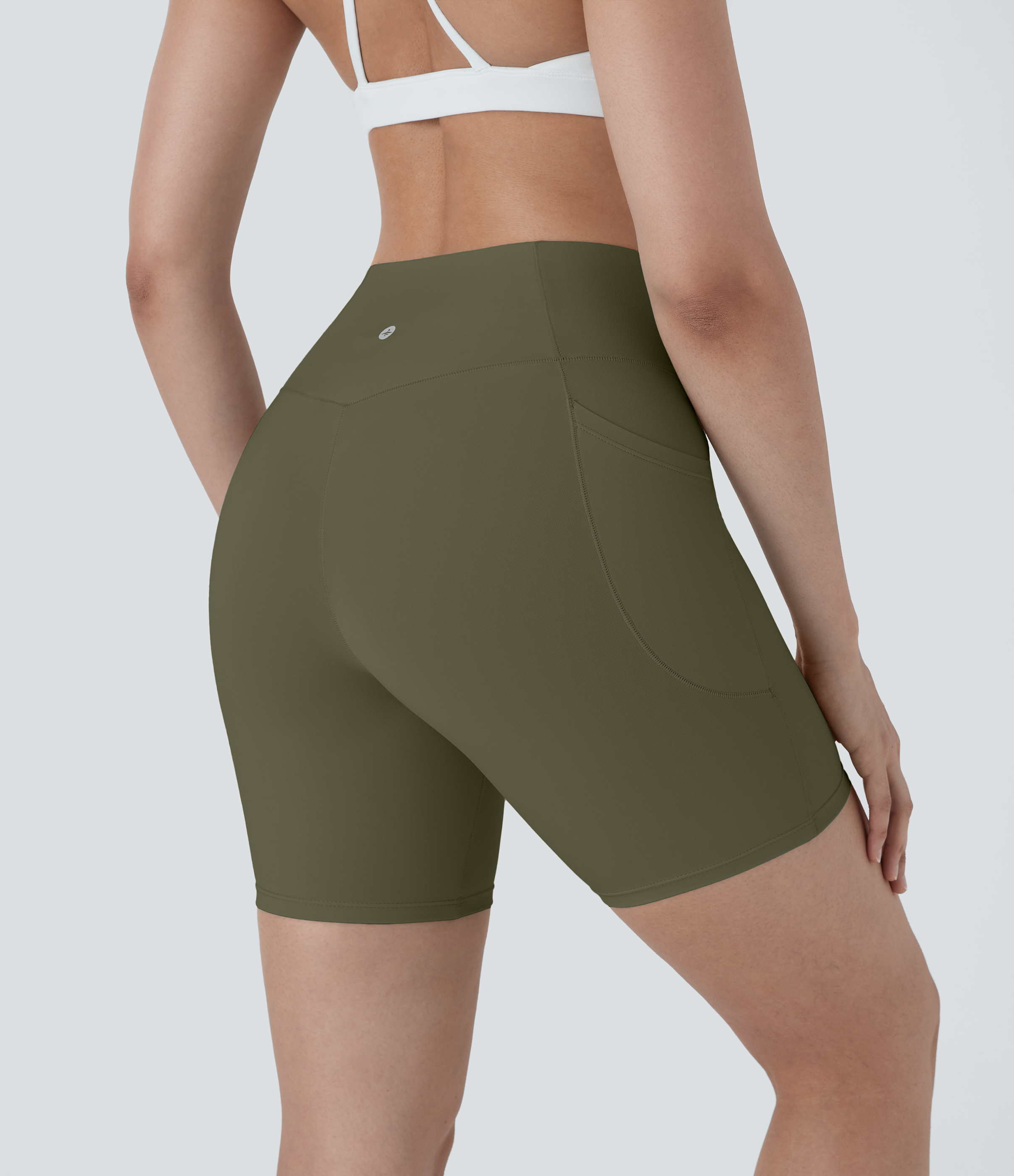 High Waisted Crossover Pocket Yoga Biker Shorts 7"-UPF50+