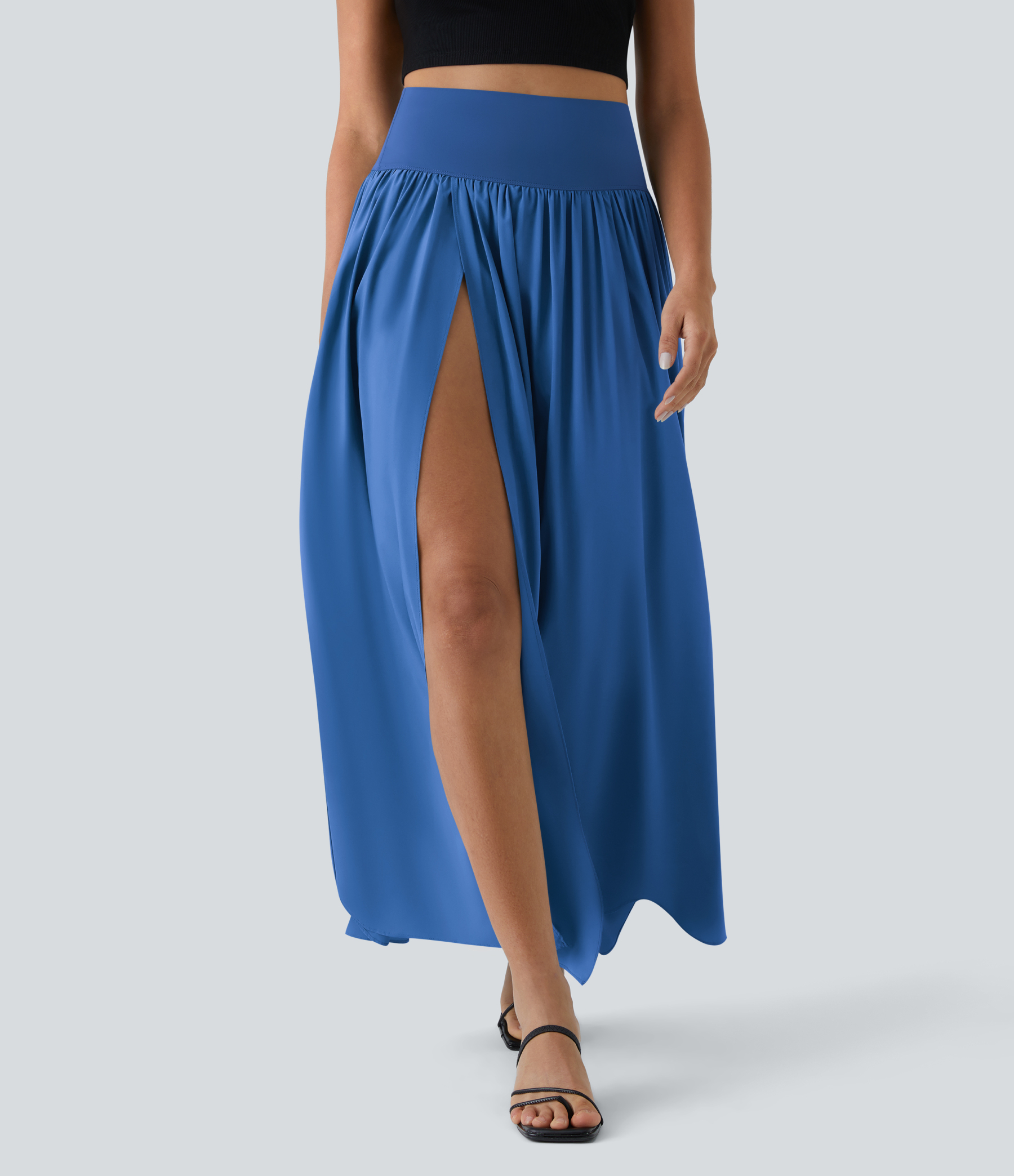 High Waisted Split 2-in-1 Flowy Quick Dry Maxi Casual Skirt