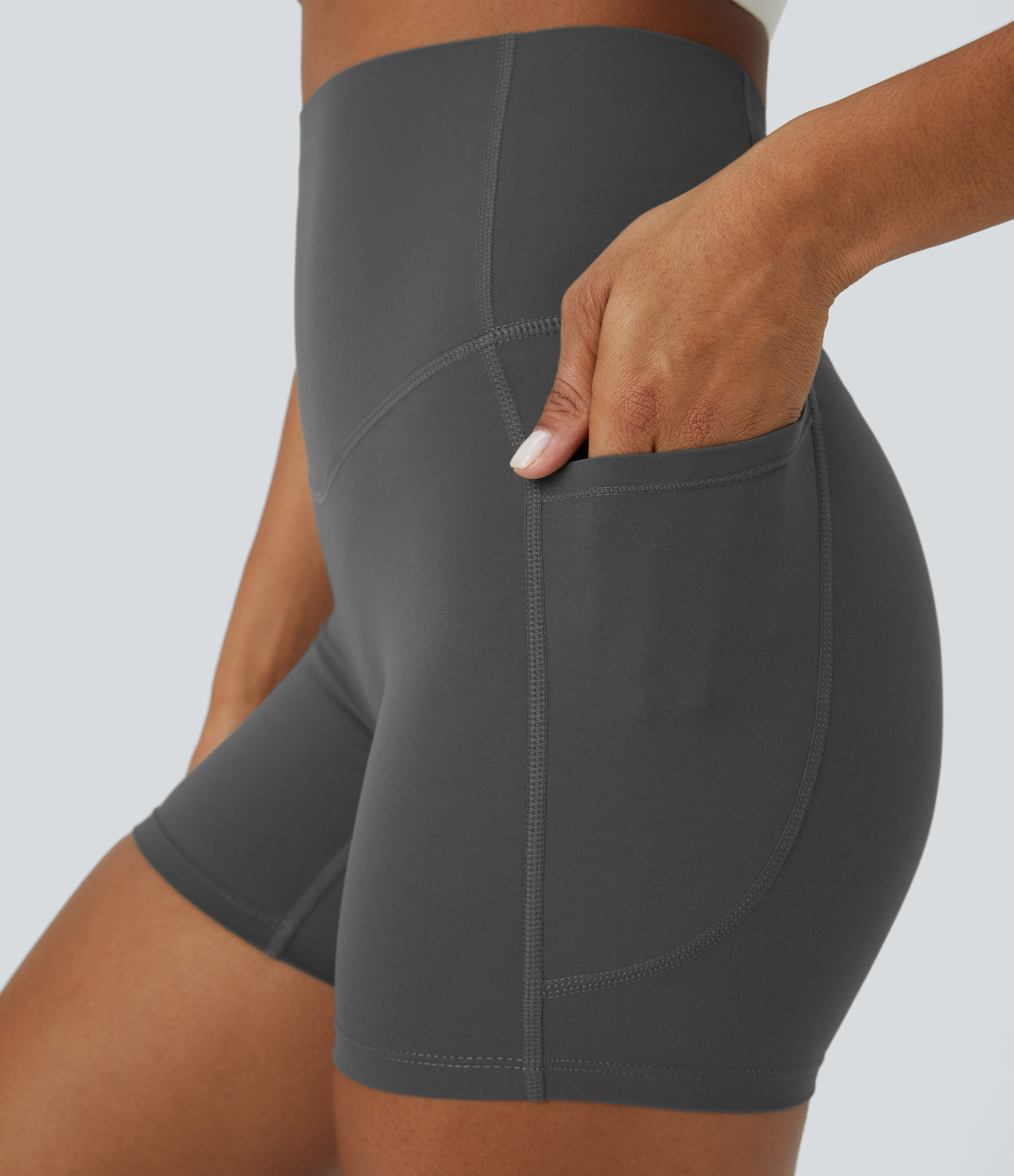 SoCinched High Waisted Tummy Control Side Pocket Shaping Training Biker Shorts 5''