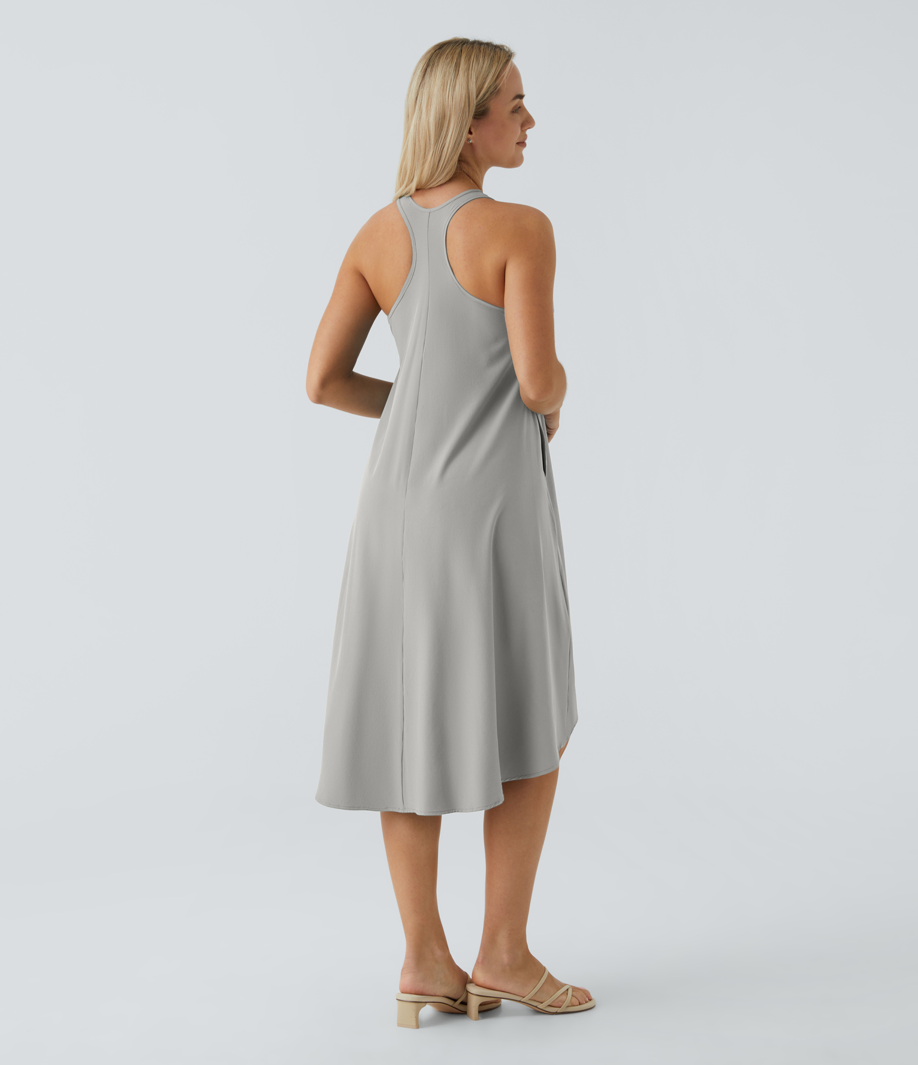 Backless Racerback Side Pocket High Low Flowy Midi Quick Dry Casual Dress