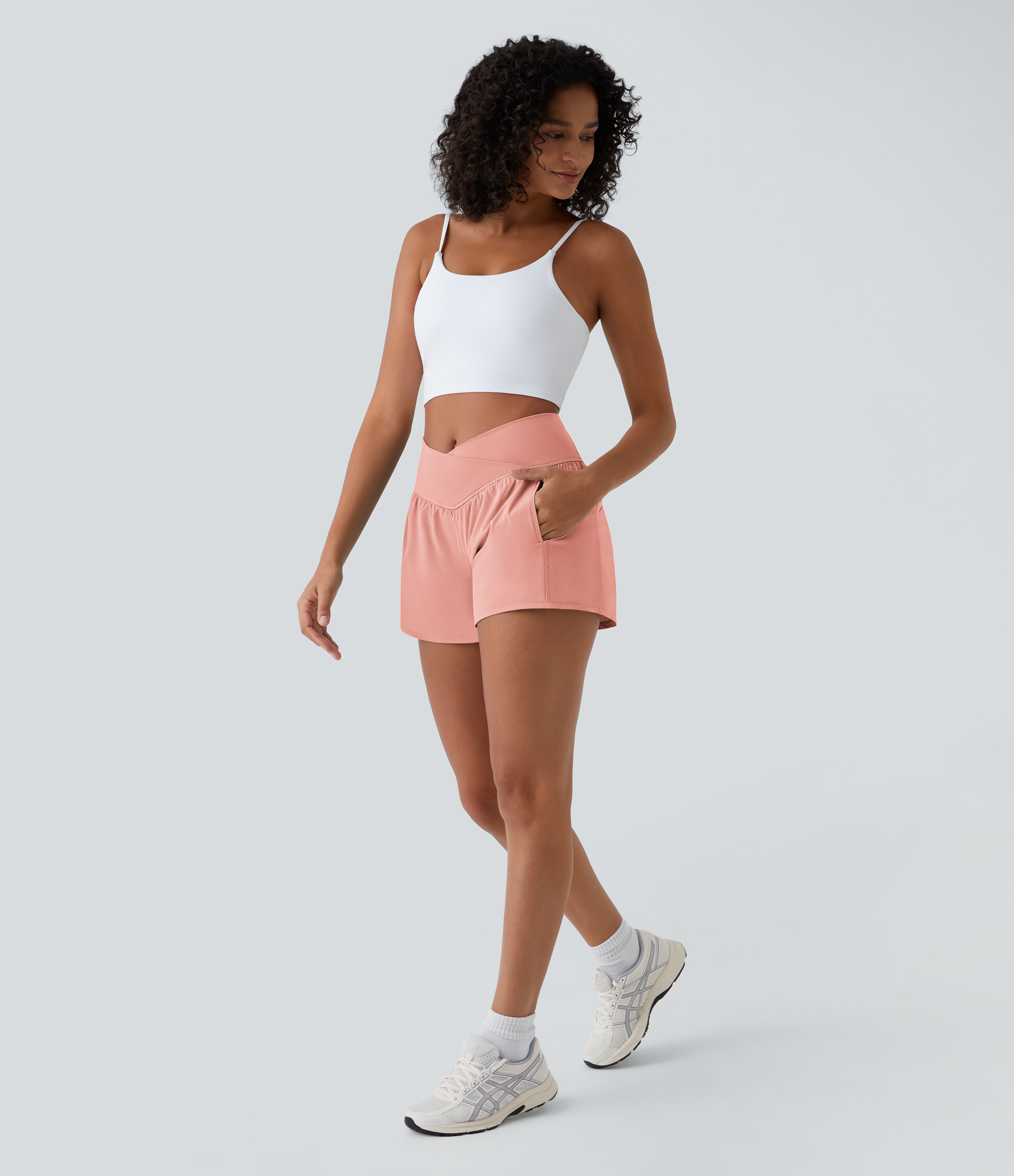 High Waisted Crossover Pocket 2-in-1 Quick Dry Yoga Shorts 4"