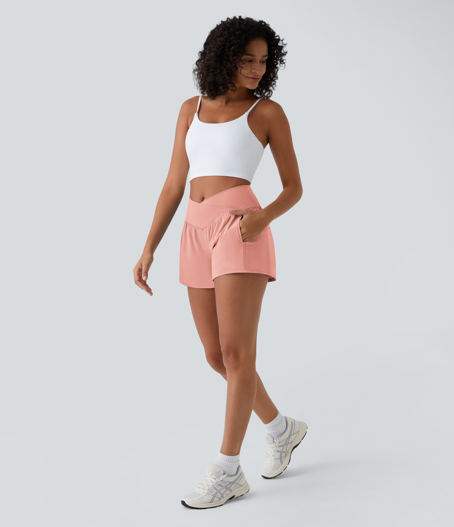High Waisted Crossover Pocket 2-in-1 Quick Dry Yoga Shorts 4"