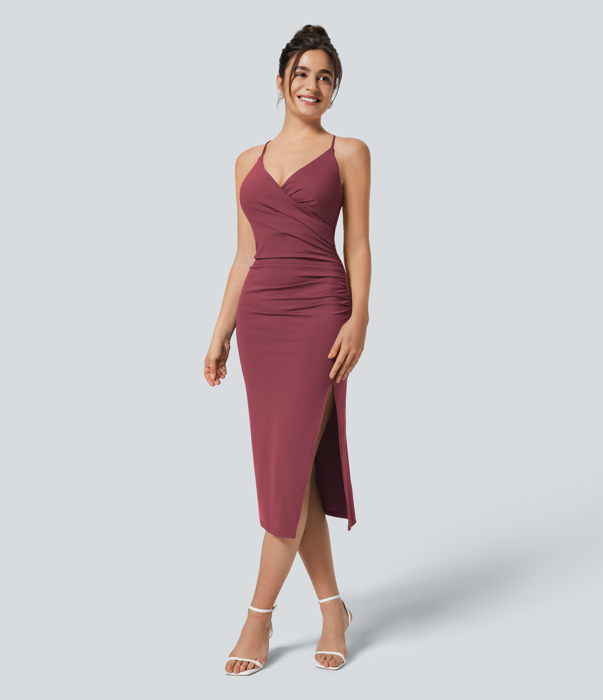 SoftlyZero™ Airy Crossover Ruched Lace Up Bodycon Cool Touch Dress-UPF