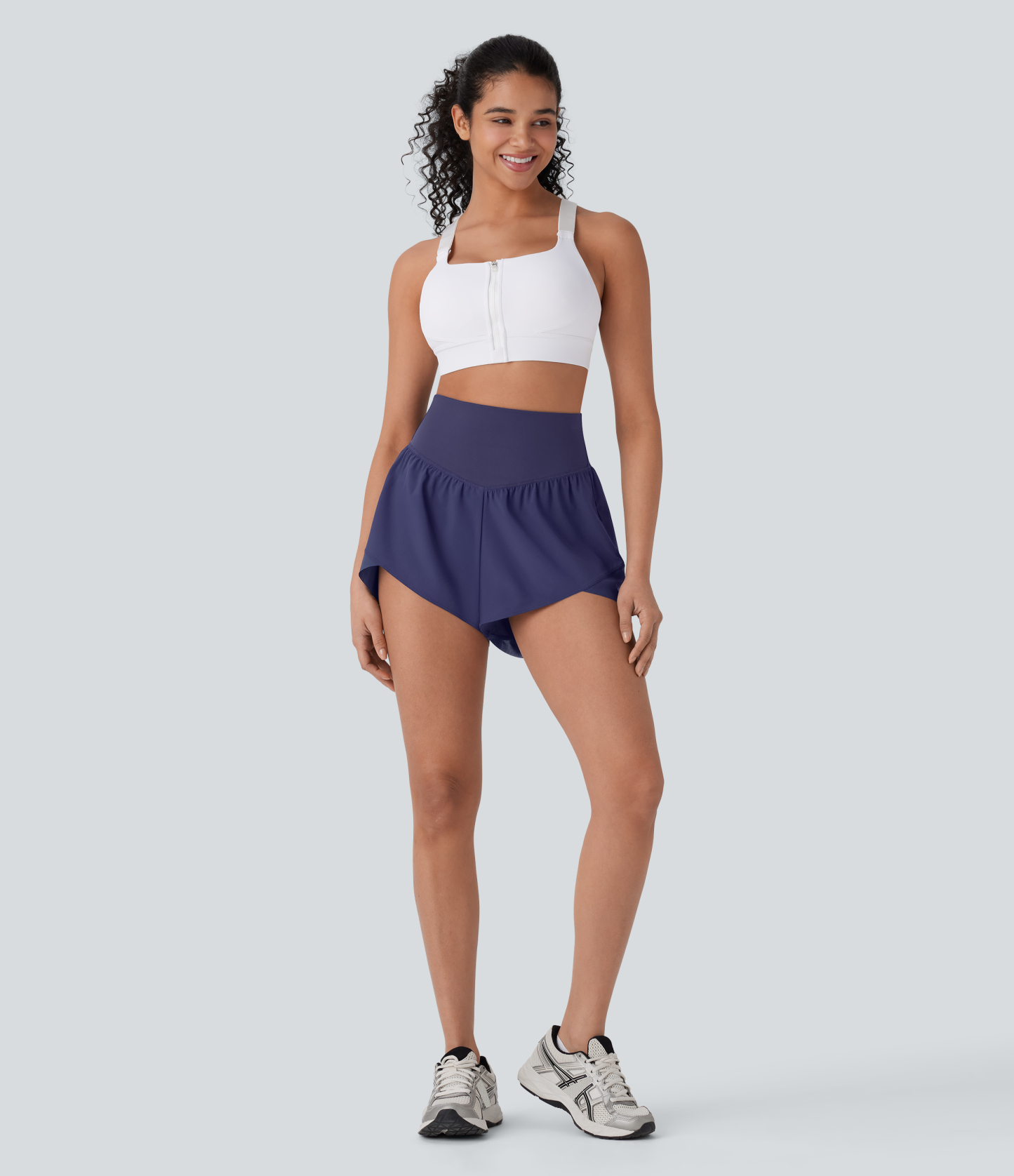 High Waisted Pocket Crossover Hem Quick Dry Yoga Shorts
