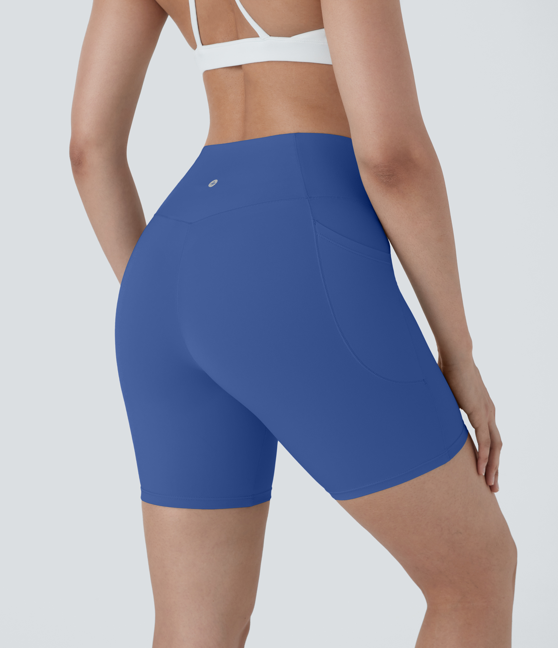 High Waisted Crossover Pocket Yoga Biker Shorts 7"-UPF50+