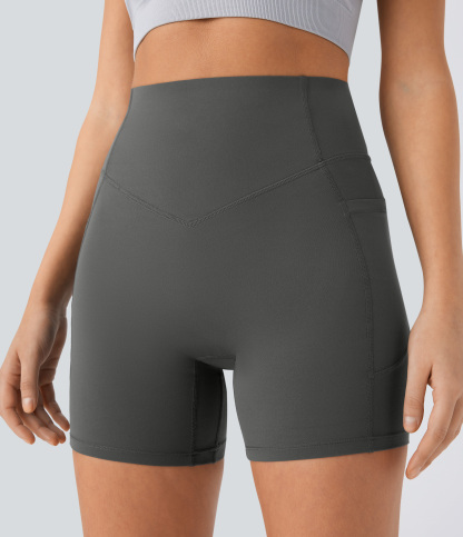 SoCinched High Waisted Scrunch Butt Lifting Tummy Control Side Pocket Shaping Workout Biker Shorts 5''