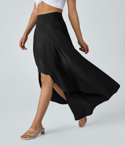 High Waisted High Low Ruffle 2-in-1 Flowy Quick Dry Casual Regular Maxi Skirt