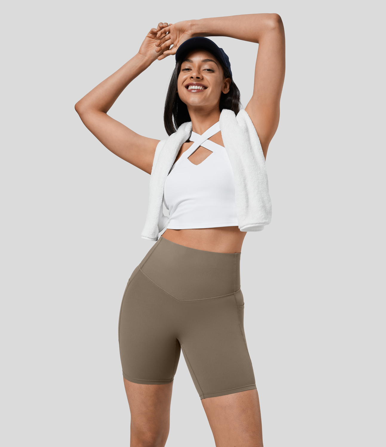 SoCinched High Waisted Tummy Control Pocket Shaping Training Biker Shorts 7''