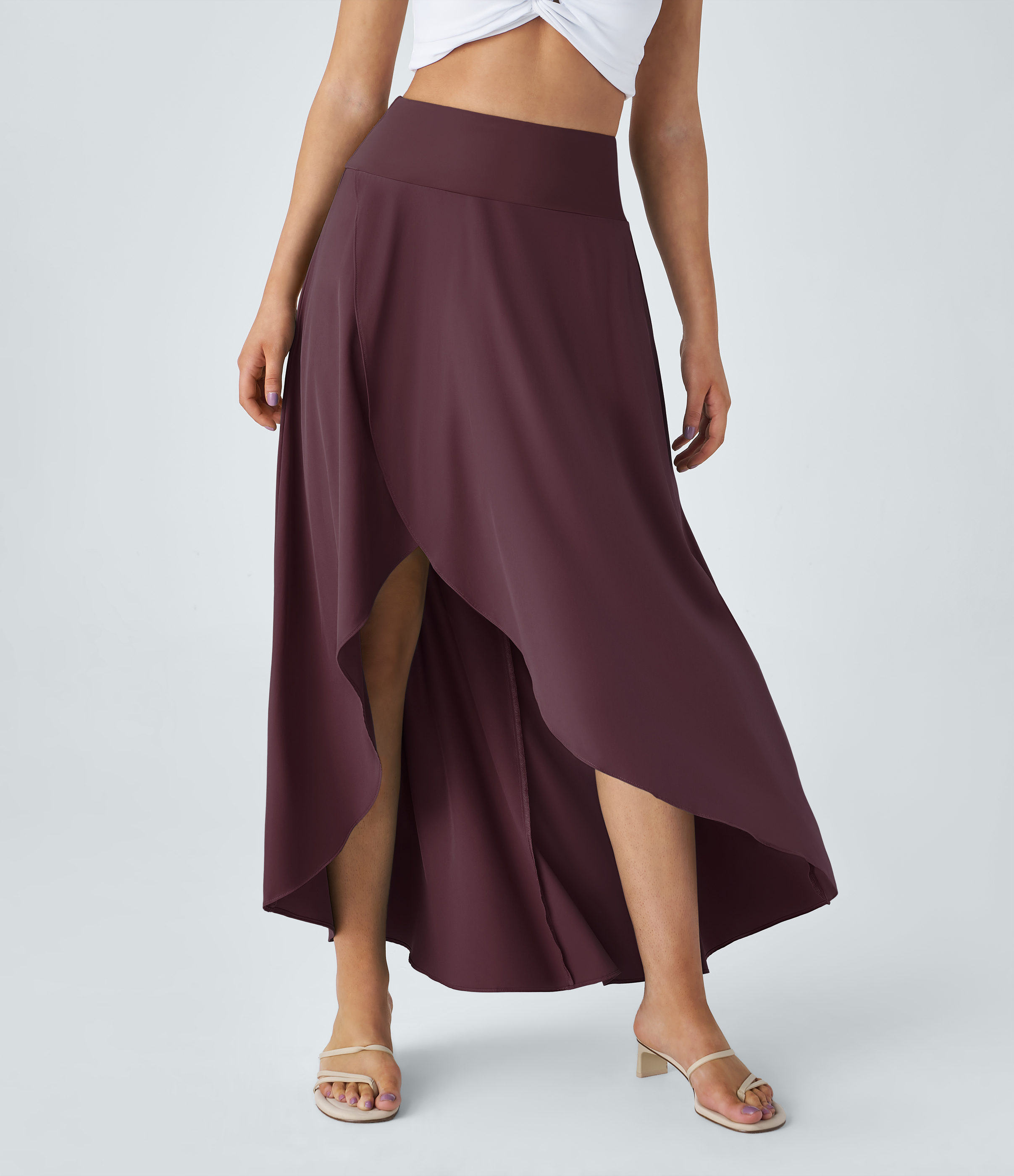 High Waisted High Low Ruffle 2-in-1 Flowy Quick Dry Casual Regular Maxi Skirt