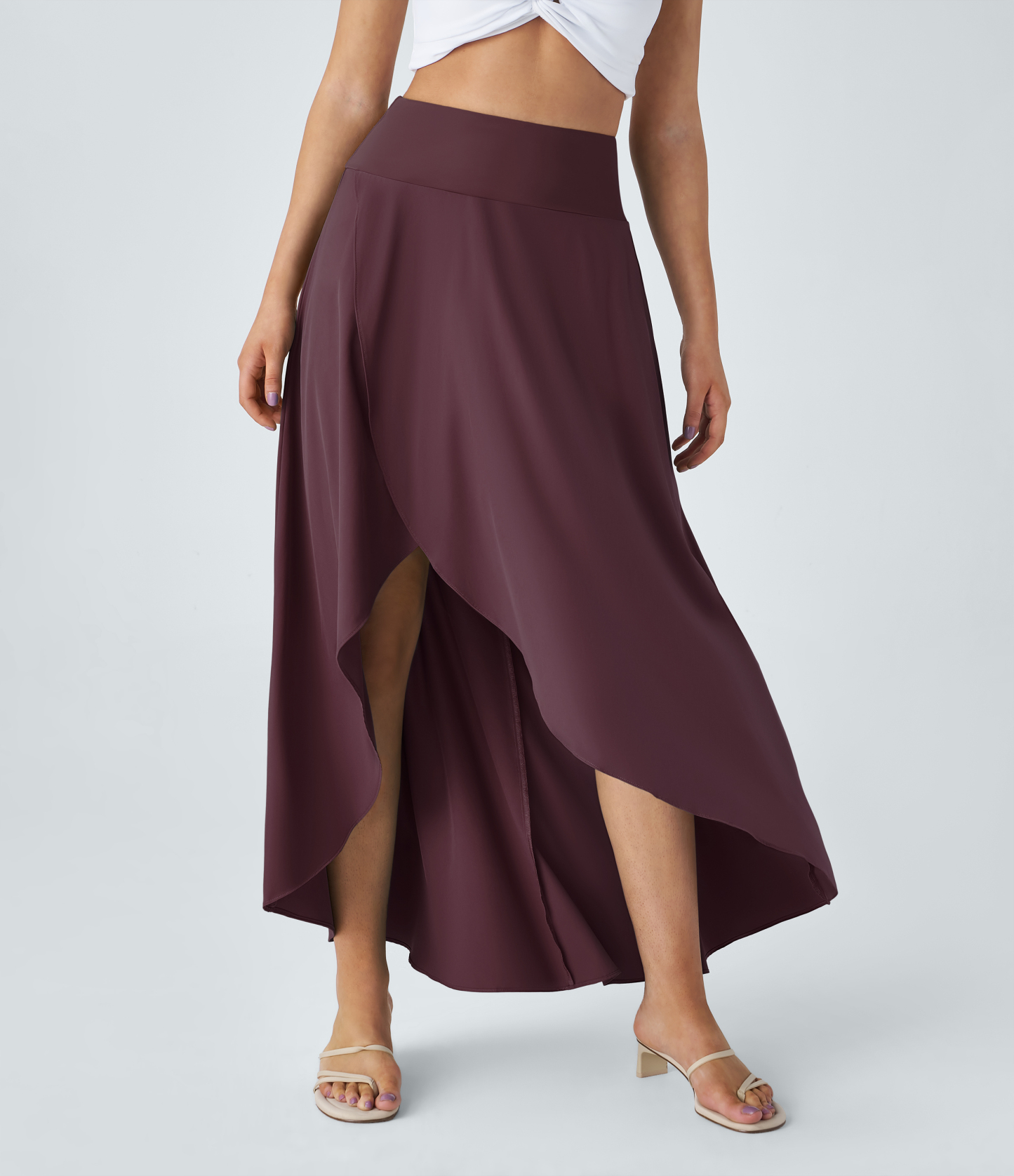 High Waisted High Low Ruffle 2-in-1 Flowy Quick Dry Casual Regular Maxi Skirt