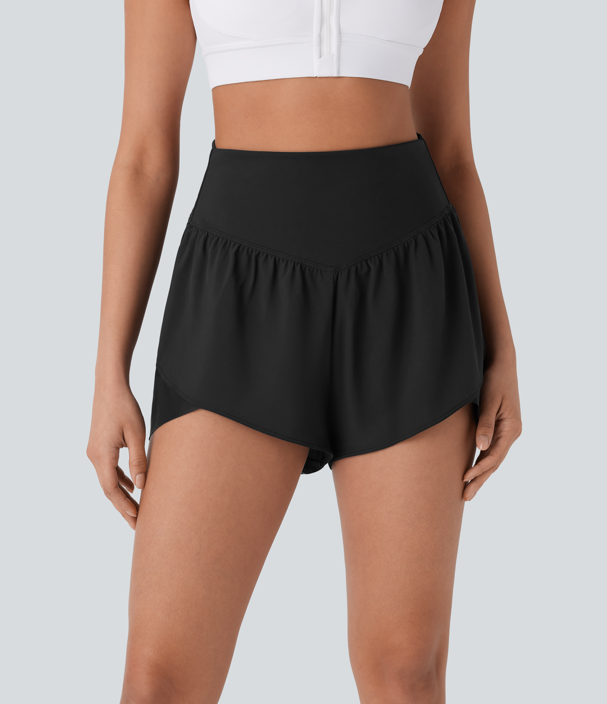 High Waisted Pocket Crossover Hem Quick Dry Yoga Shorts
