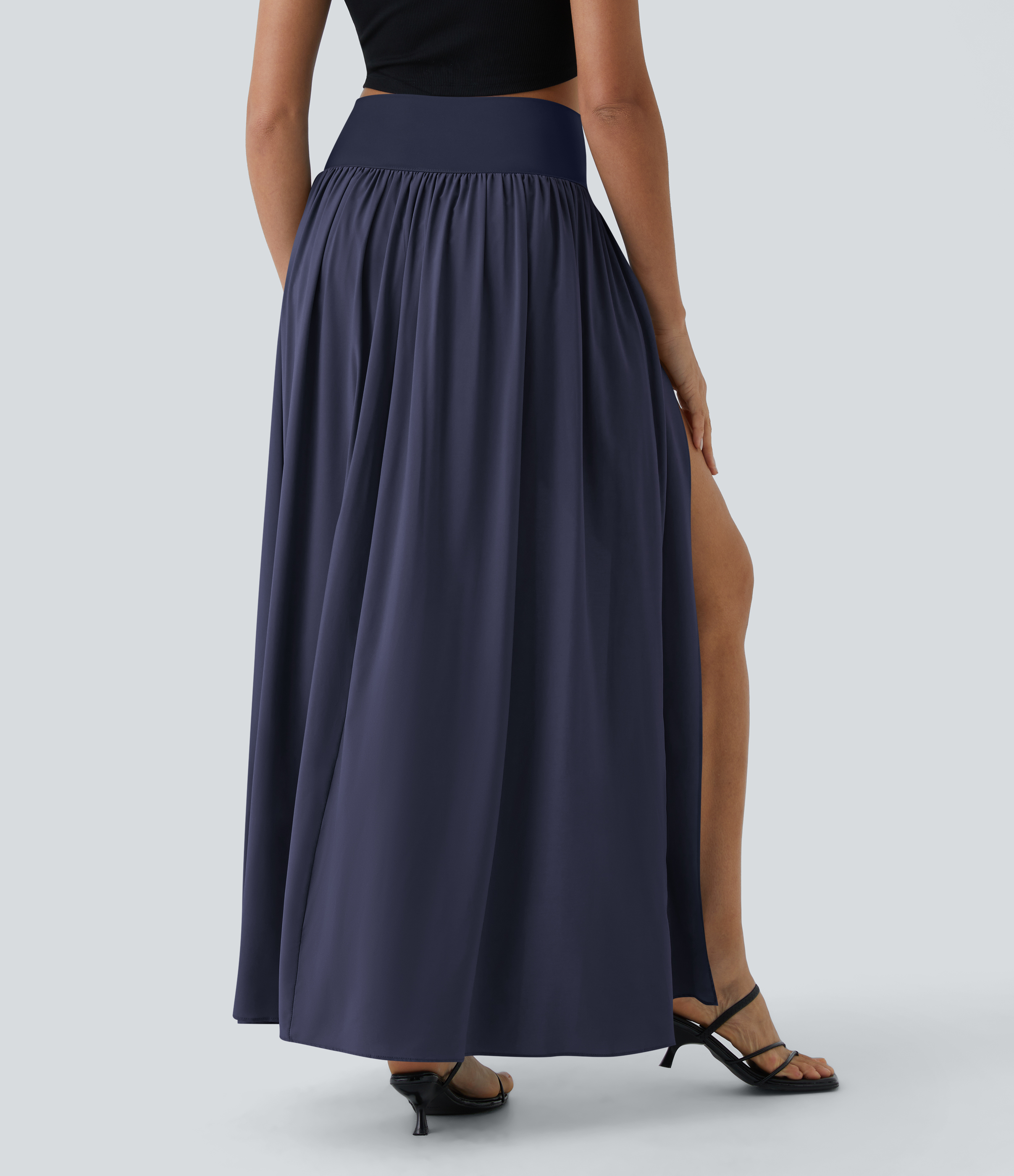 High Waisted Split 2-in-1 Flowy Quick Dry Maxi Casual Skirt