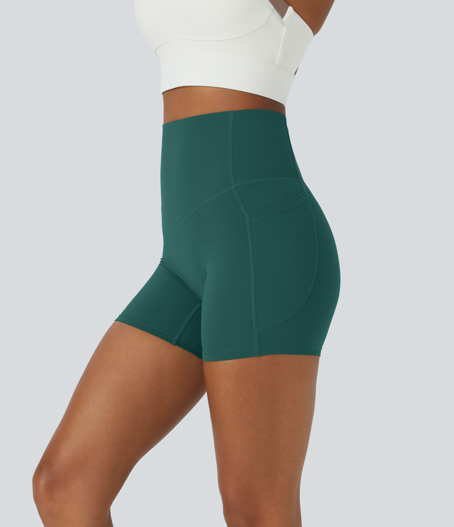 SoCinched High Waisted Tummy Control Side Pocket Shaping Training Biker Shorts 5''