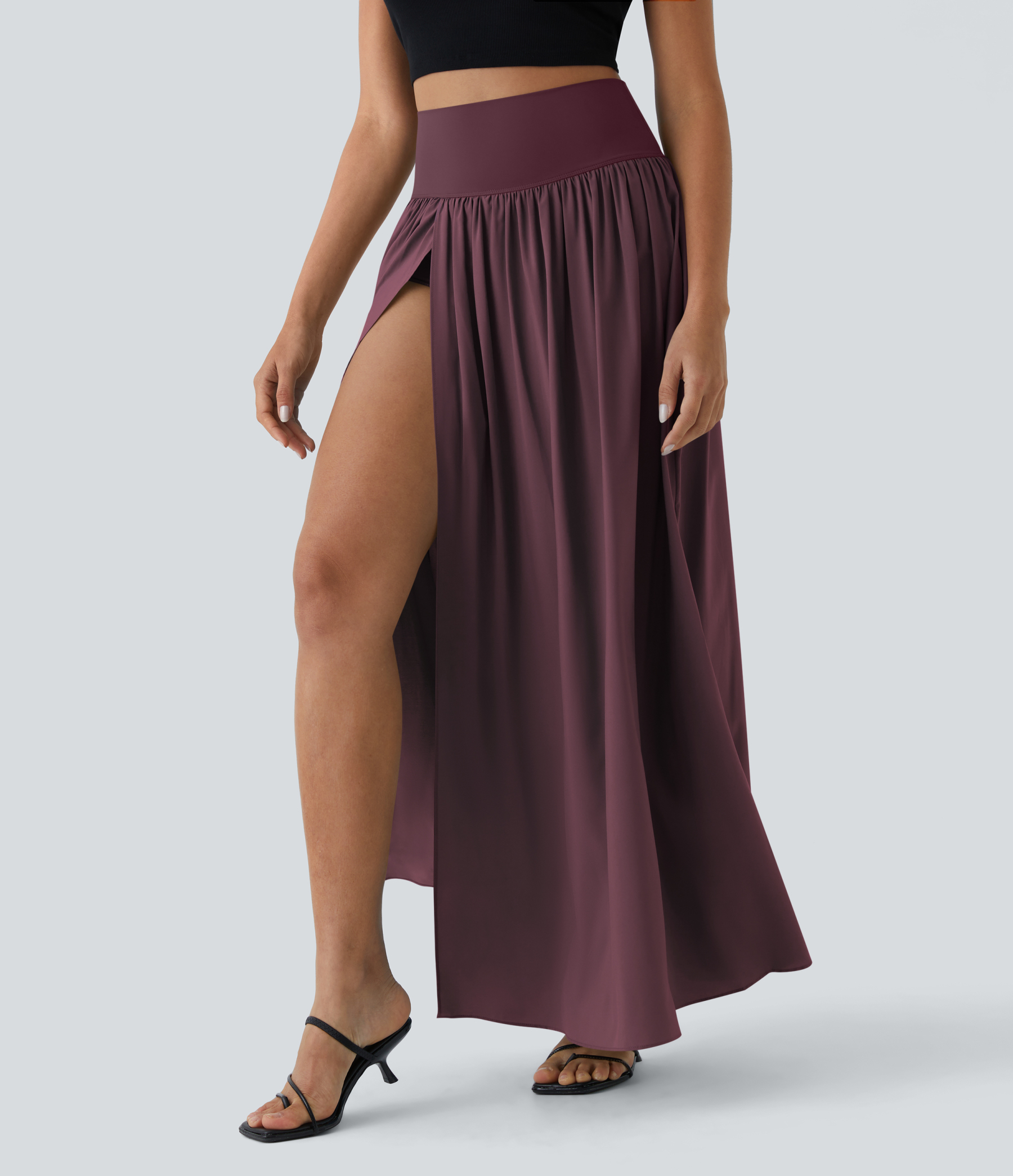 High Waisted Split 2-in-1 Flowy Quick Dry Maxi Casual Skirt
