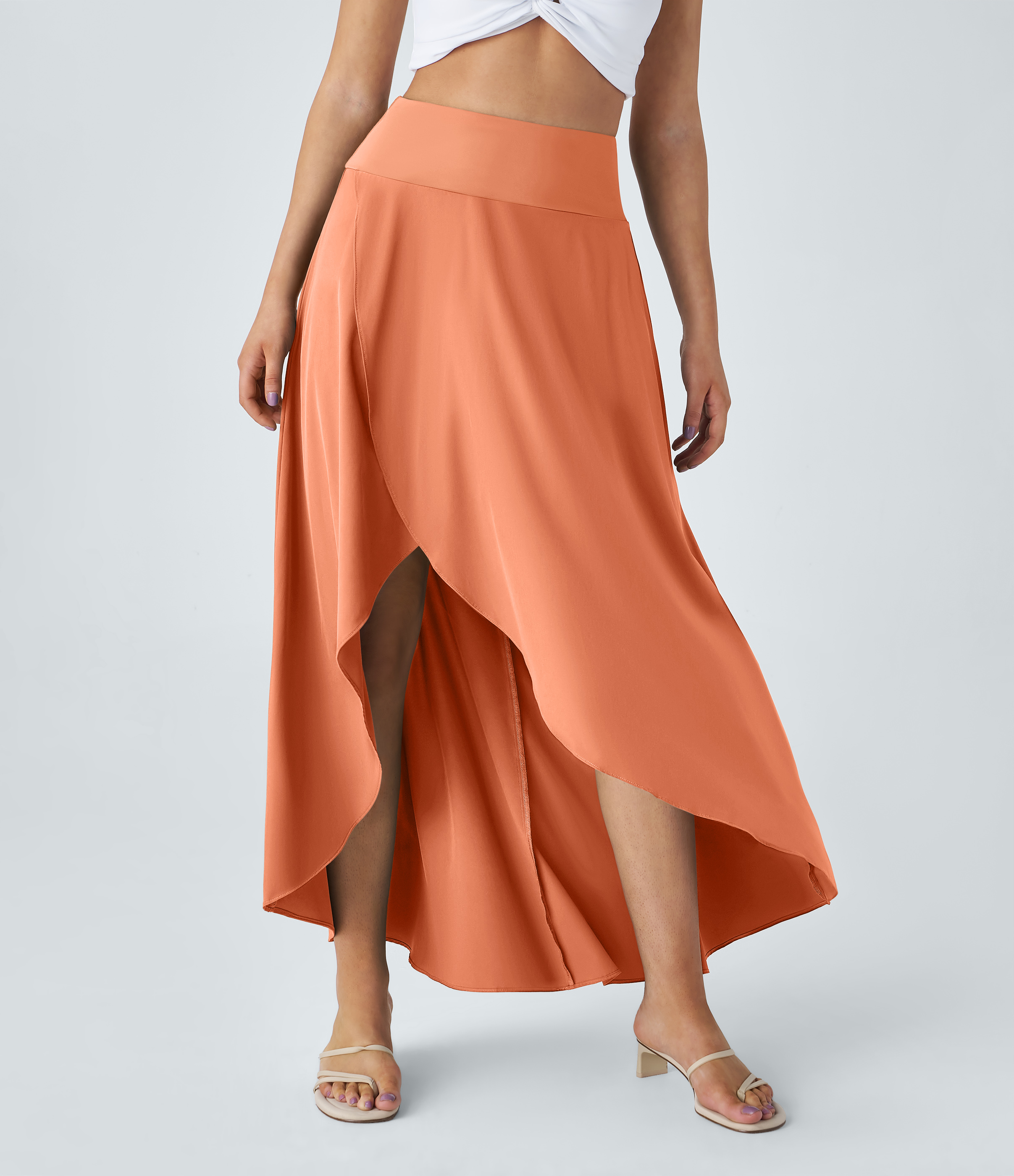 High Waisted High Low Ruffle 2-in-1 Flowy Quick Dry Casual Regular Maxi Skirt
