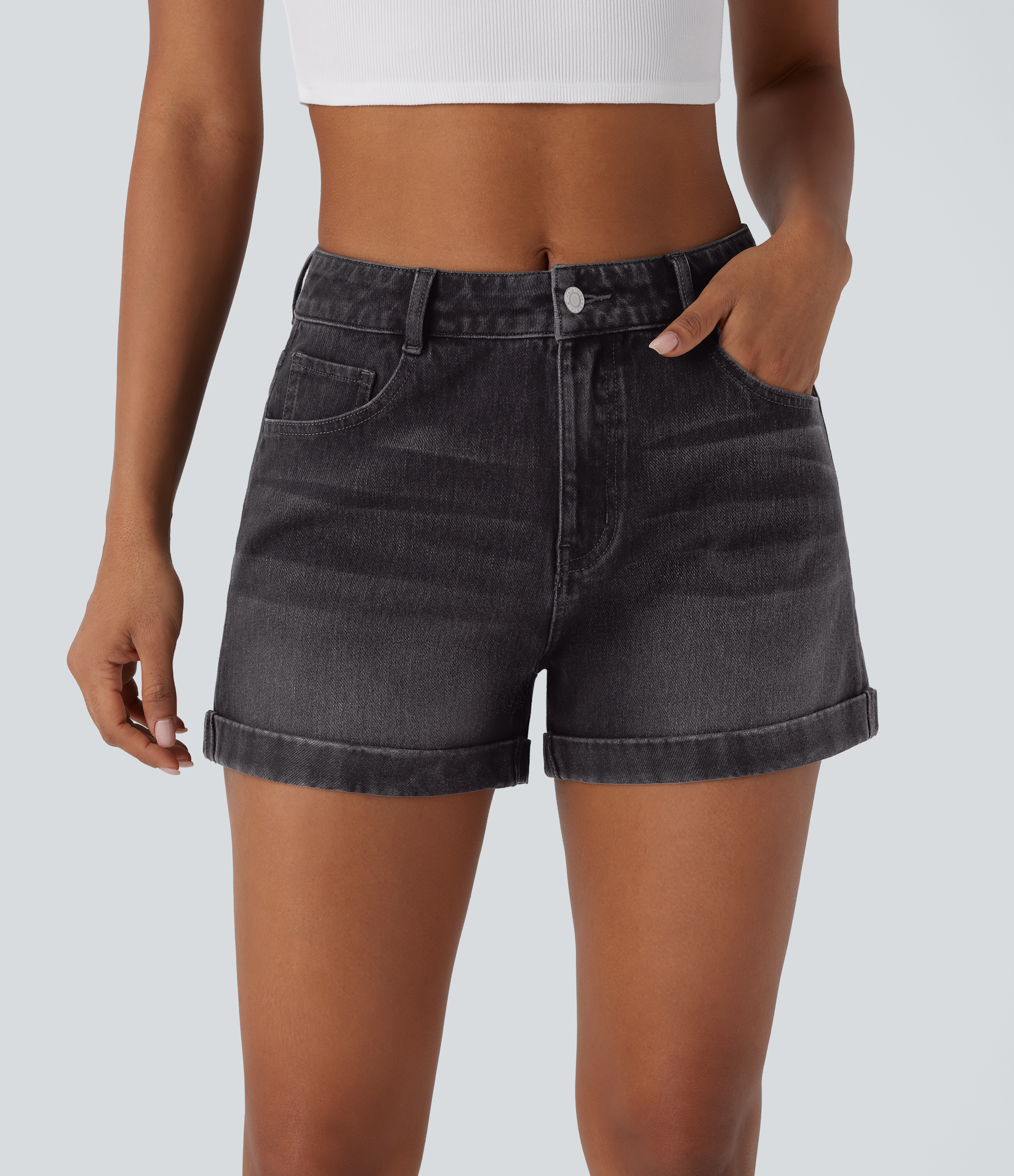 Mid Rise Zipper Pockets Denim Casual Shorts 3''